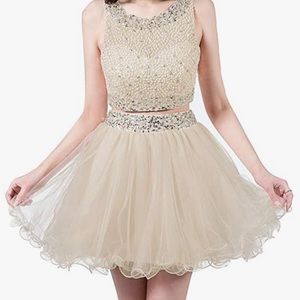 Two piece gold prom dress